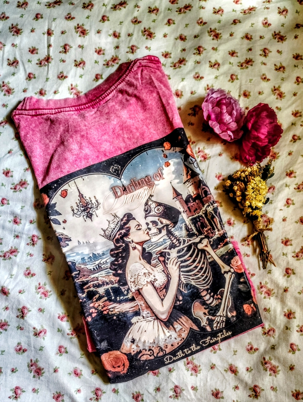 Death to the Fairytales Gothic Fantasy Art Shirt Pink Acid Wash| Dark Romance